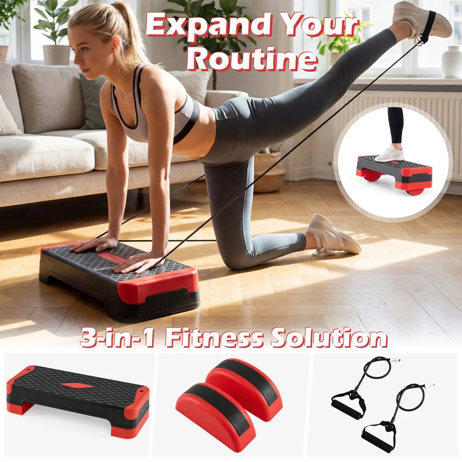 3-in-1 Aerobic Step Platform with Risers and Balance Trainers by DirectDeals