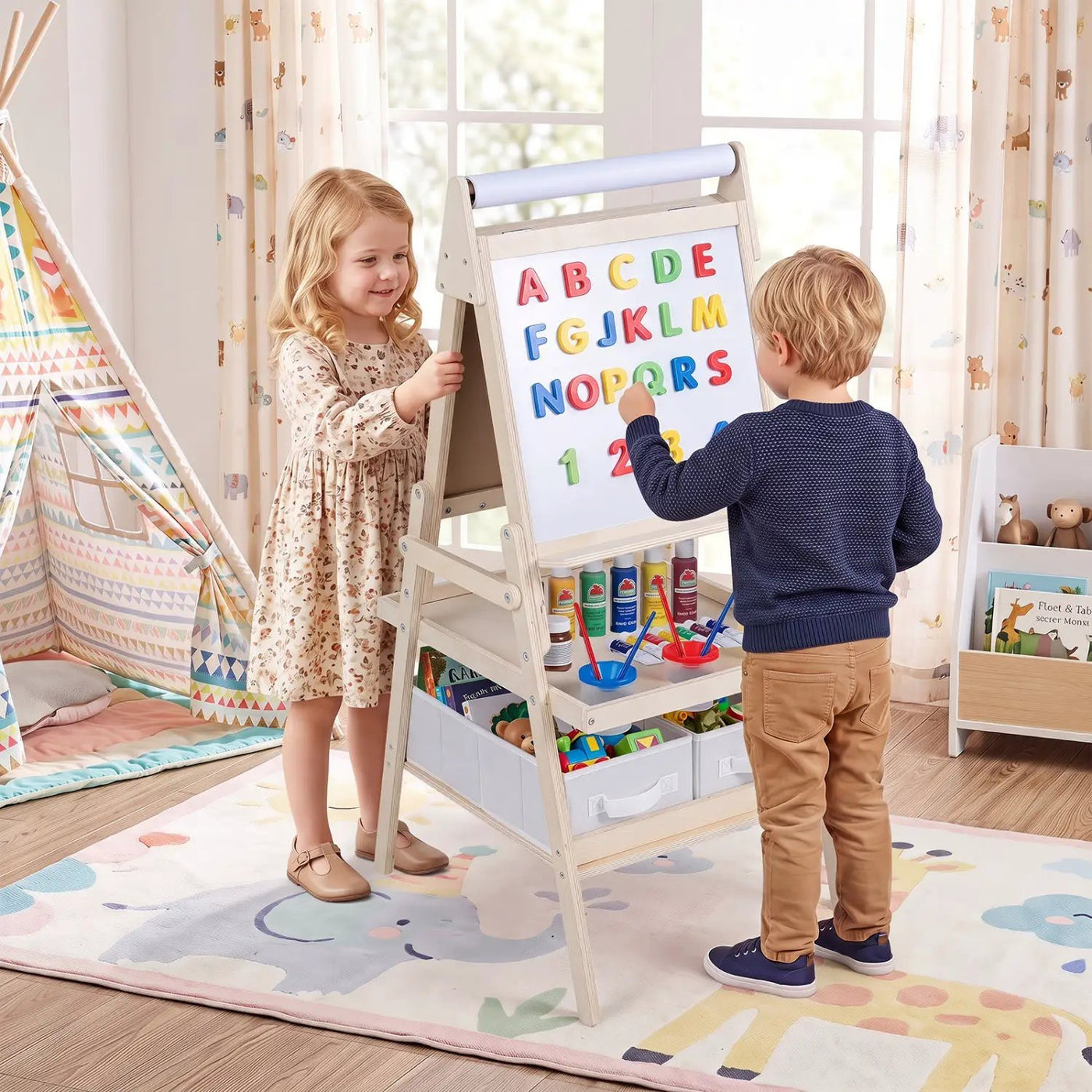 3-in-1 Kids Art Easel with Magnetic Whiteboard & Chalkboard by DirectDeals