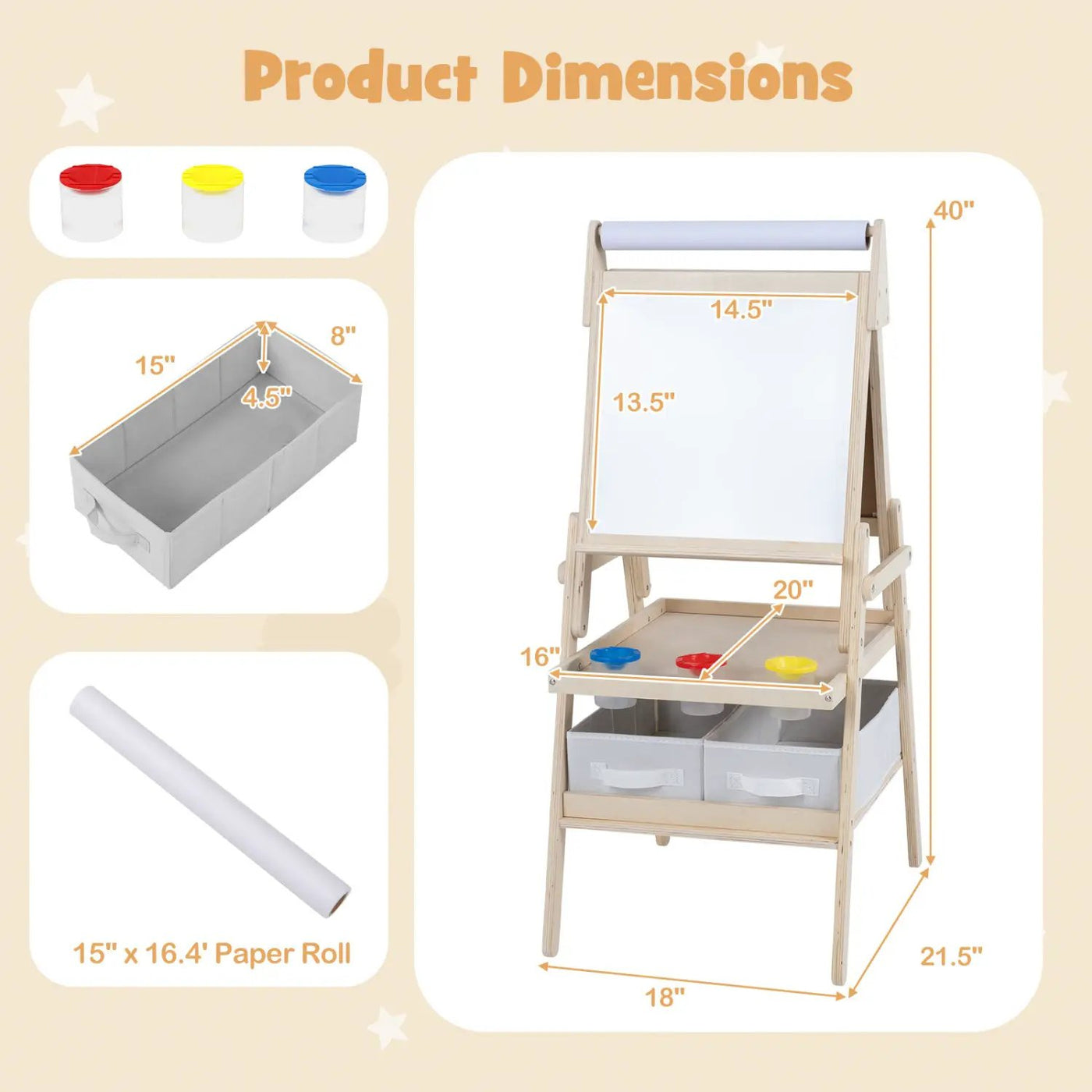 3-in-1 Kids Art Easel with Magnetic Whiteboard & Chalkboard by DirectDeals