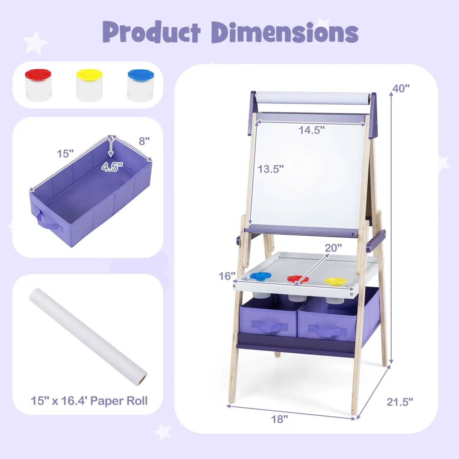 3-in-1 Kids Art Easel with Magnetic Whiteboard & Chalkboard by DirectDeals