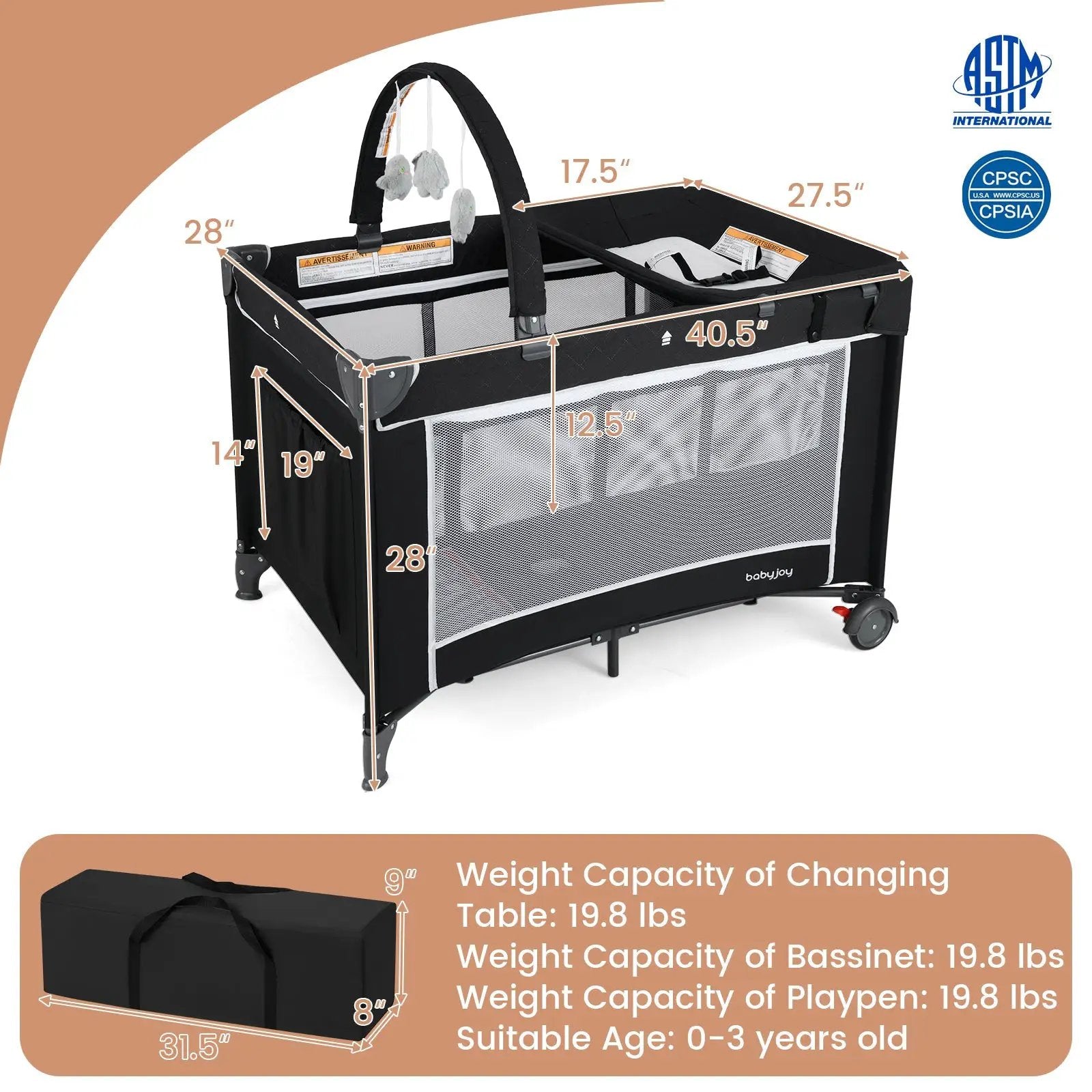 3-in-1 Portable Baby Crib and Playpen with Changing Table by DirectDeals