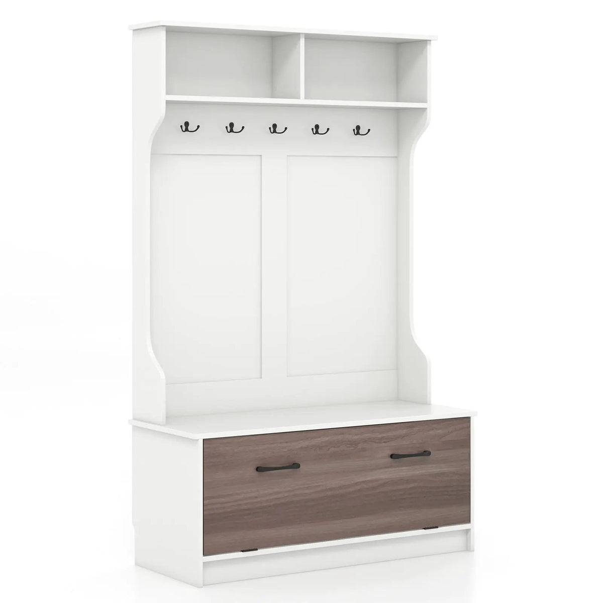 3 in 1 Coat Rack with Entryway Bench and Hooks and Enclosed Cabinet, photo 9 of 9