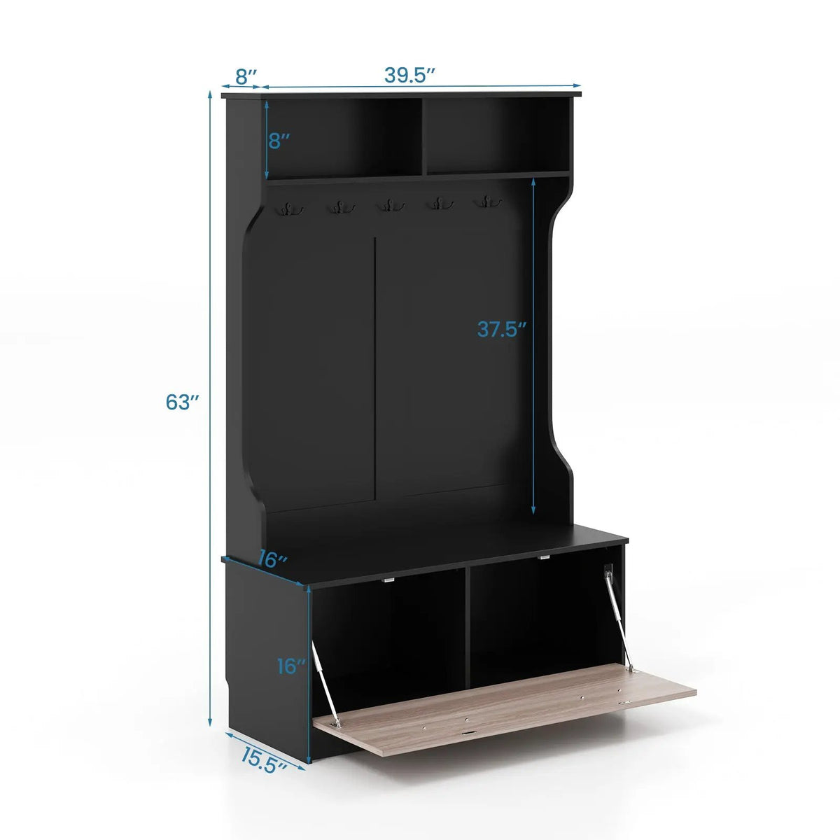 3 in 1 Coat Rack with Entryway Bench and Hooks and Enclosed Cabinet, photo 5 of 9