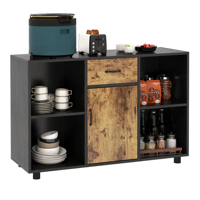 3-in-1 Dining Set: Windsor Chairs Industrial Sideboard & Wall-Mount Wine Rack Combo by DirectDeals