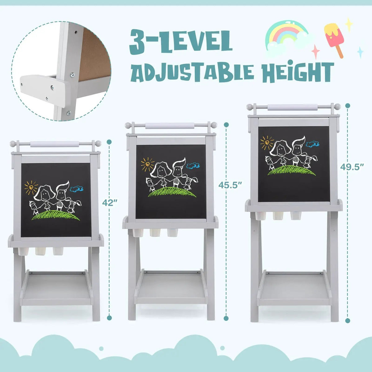 3-in-1 Double-sided Art Easel with Chalkboard and Magnetic Whiteboard, photo 16 of 24