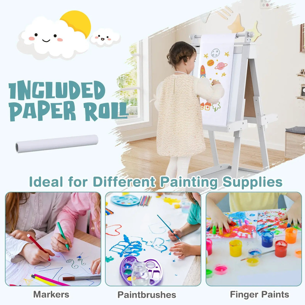 3-in-1 Double-sided Art Easel with Chalkboard and Magnetic Whiteboard, photo 22 of 24