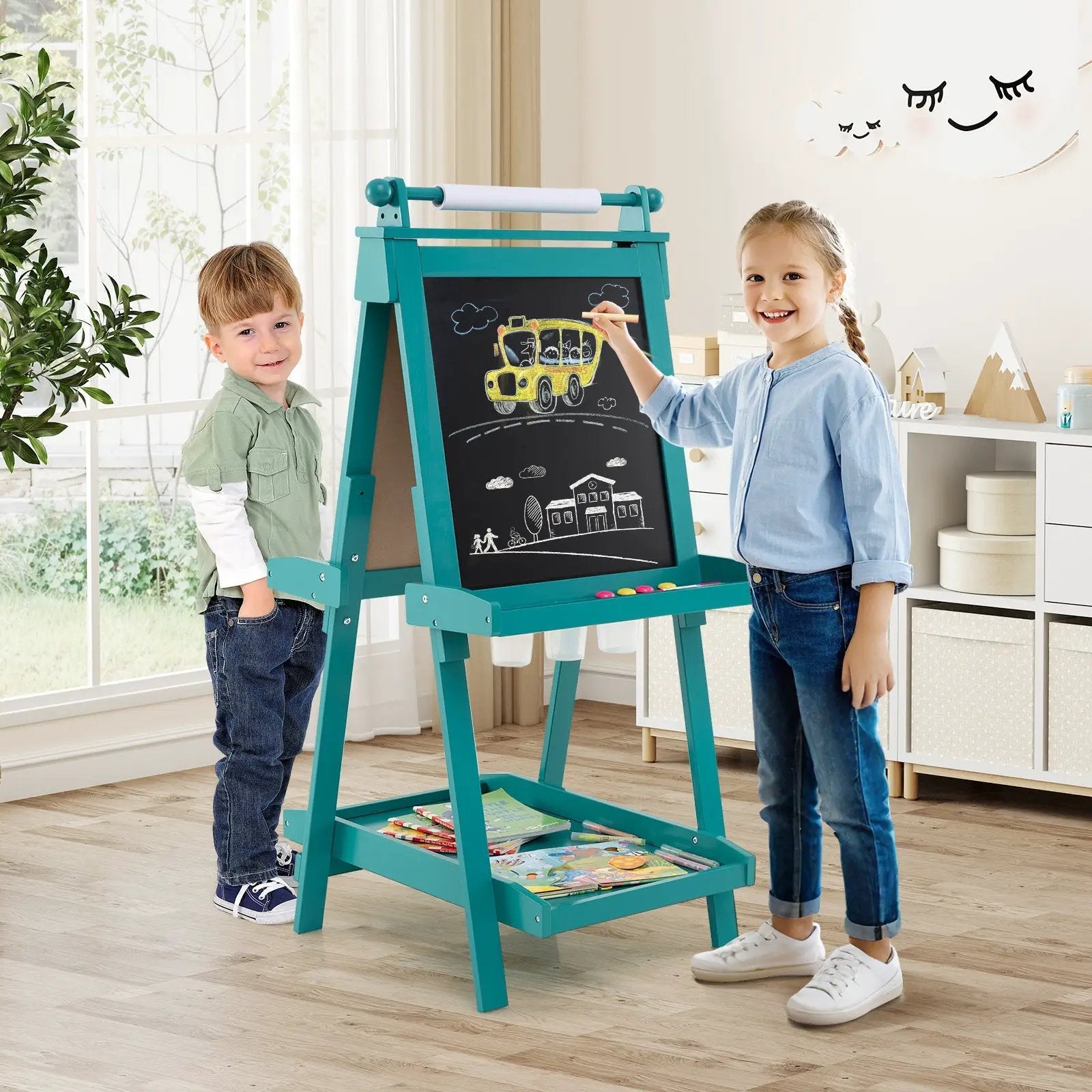 3-in-1 Double-sided Art Easel with Chalkboard and Magnetic Whiteboard by DirectDeals