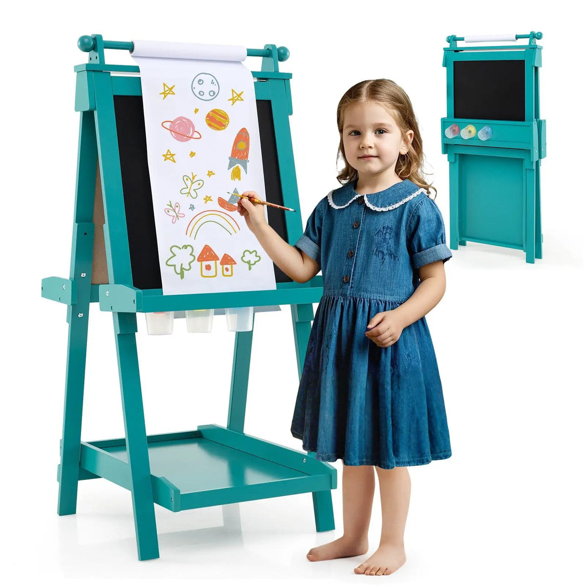 3-in-1 Double-sided Art Easel with Chalkboard and Magnetic Whiteboard, photo 11 of 24