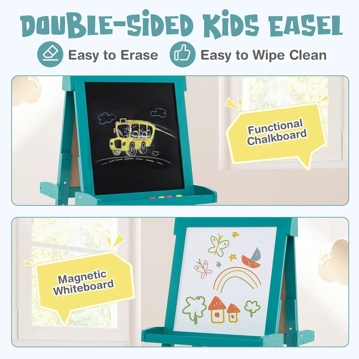 3-in-1 Double-sided Art Easel with Chalkboard and Magnetic Whiteboard, photo 21 of 24