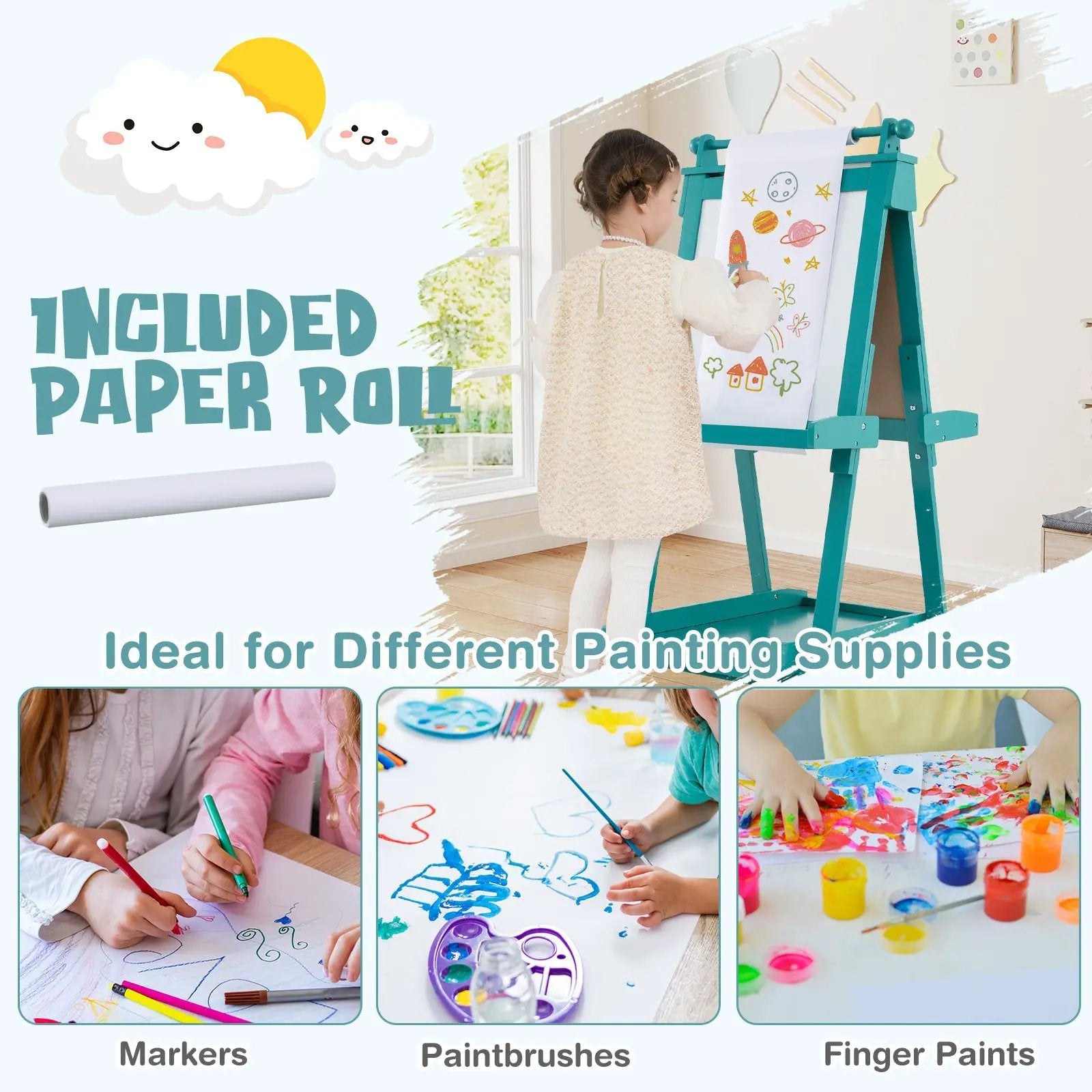 3-in-1 Double-sided Art Easel with Chalkboard and Magnetic Whiteboard by DirectDeals