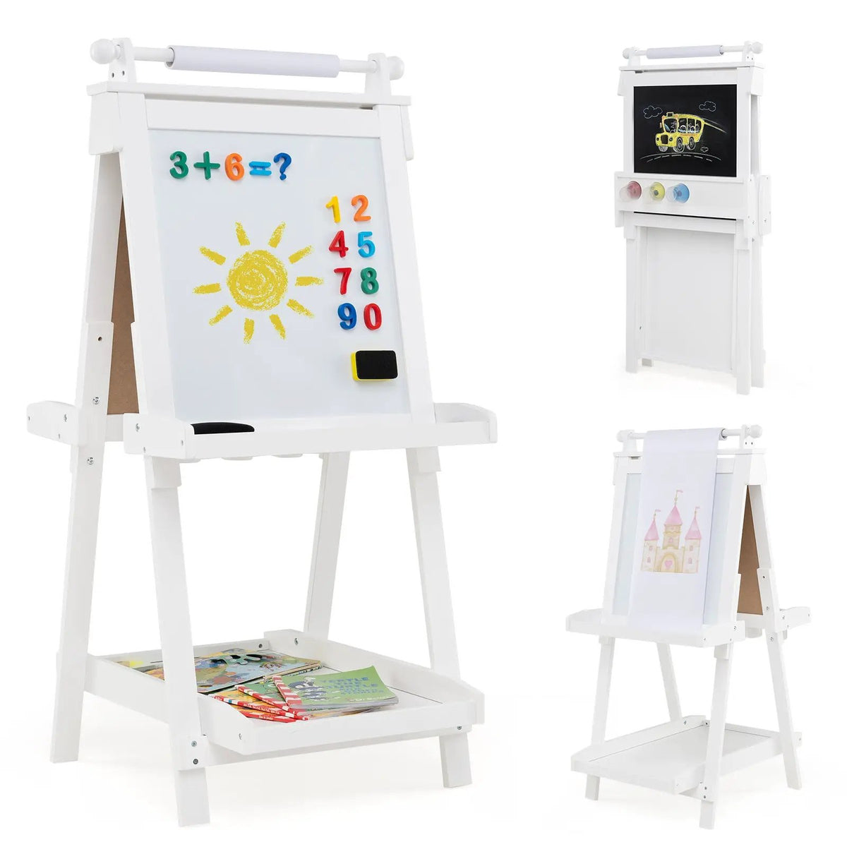 3-in-1 Double-sided Art Easel with Chalkboard and Magnetic Whiteboard, photo 7 of 24