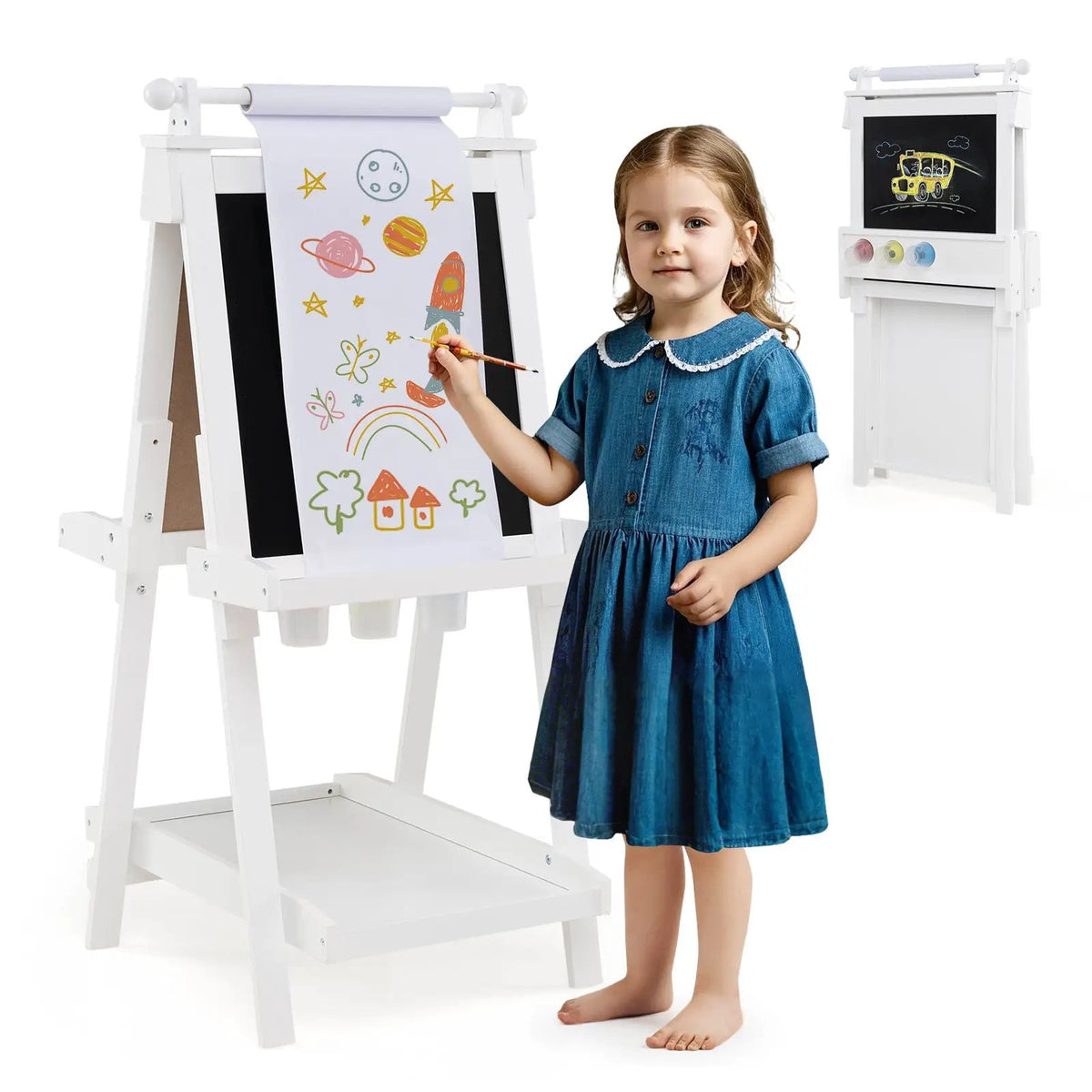 3-in-1 Double-sided Art Easel with Chalkboard and Magnetic Whiteboard, photo 10 of 24