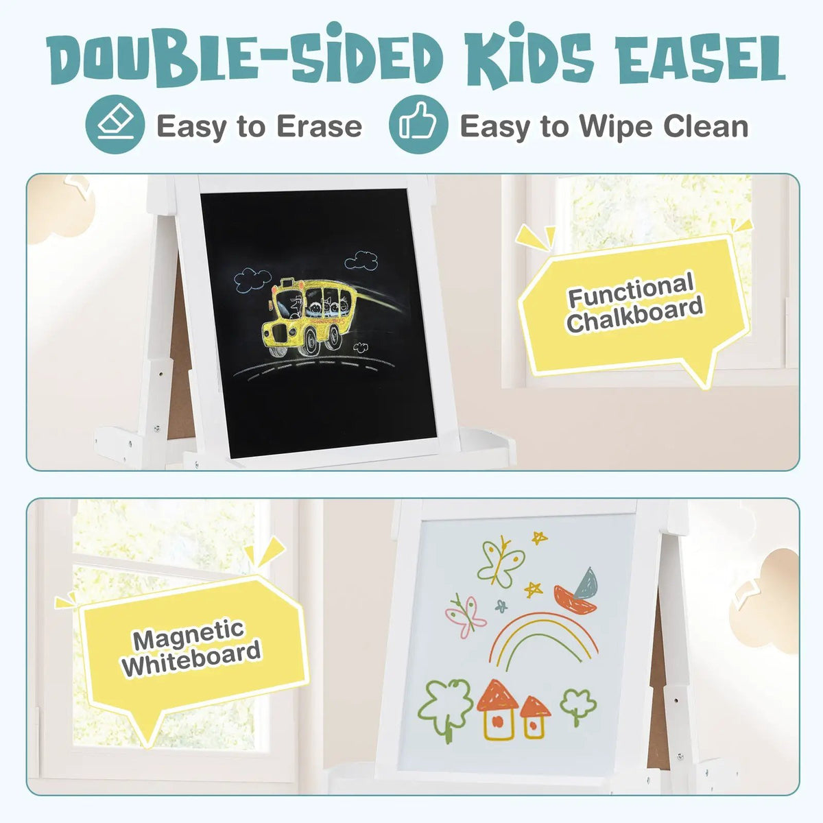 3-in-1 Double-sided Art Easel with Chalkboard and Magnetic Whiteboard, photo 20 of 24