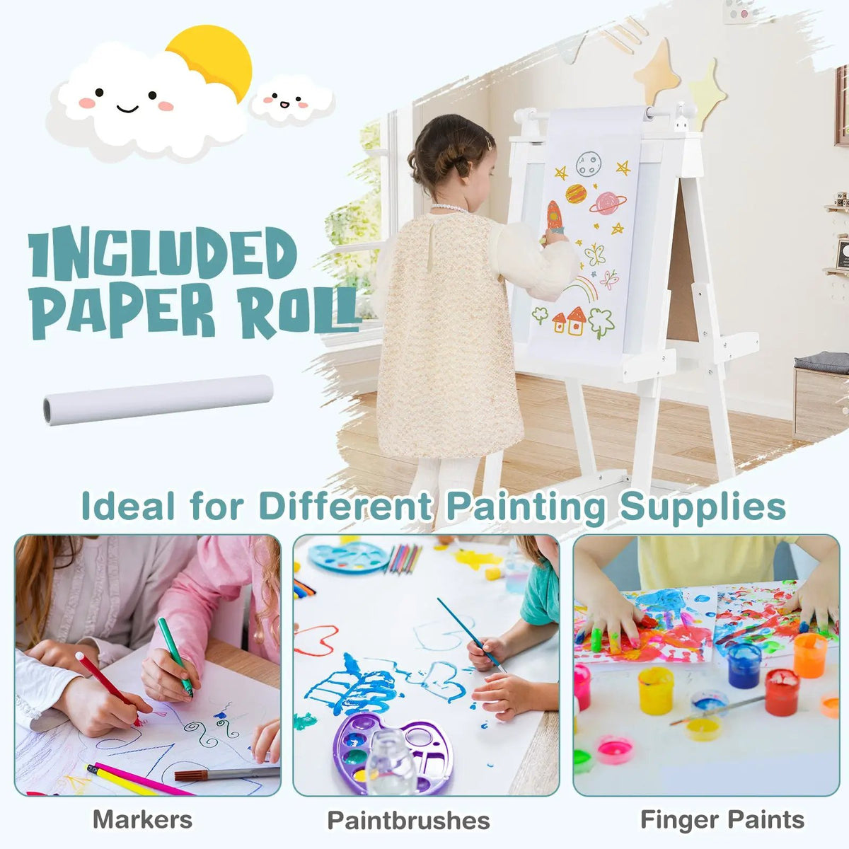 3-in-1 Double-sided Art Easel with Chalkboard and Magnetic Whiteboard, photo 23 of 24