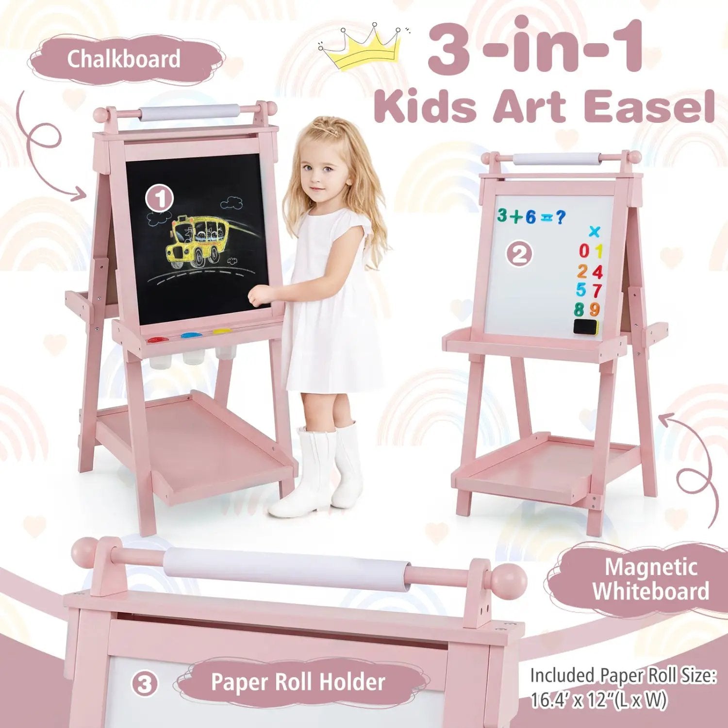 Double-Sided Kids Art Easel with Chalkboard & Whiteboard by DirectDeals