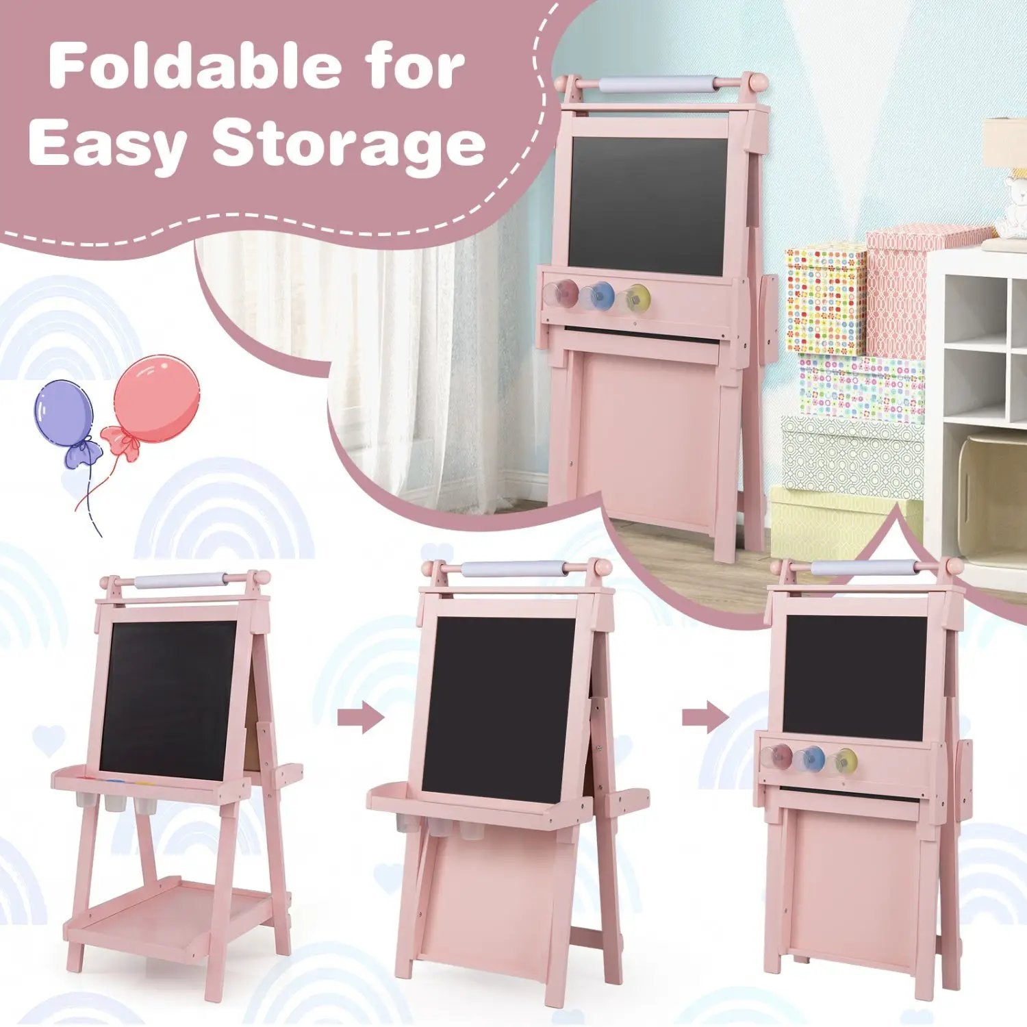 Double-Sided Kids Art Easel with Chalkboard & Whiteboard by DirectDeals