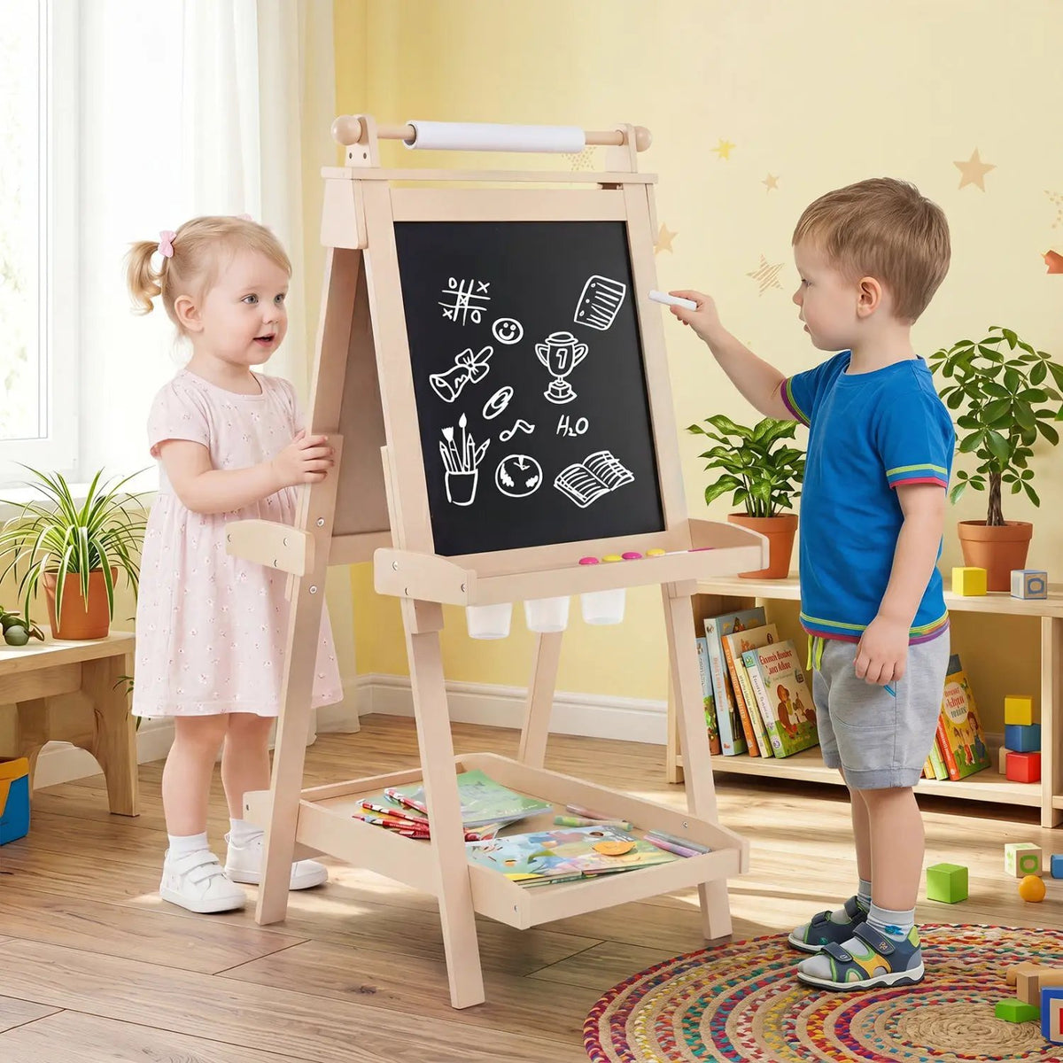 Double-Sided Kids Art Easel with Chalkboard & Whiteboard, photo 10 of 16