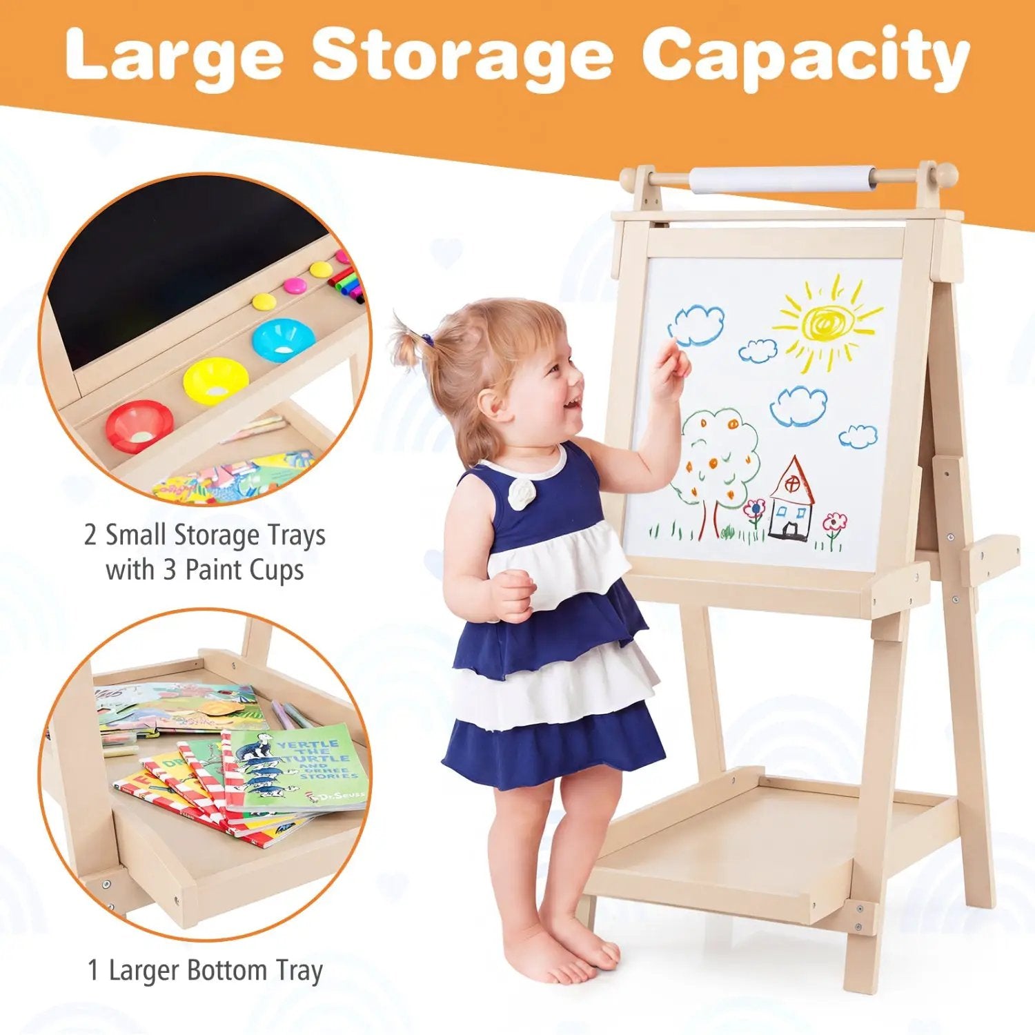 Double-Sided Kids Art Easel with Chalkboard & Whiteboard by DirectDeals