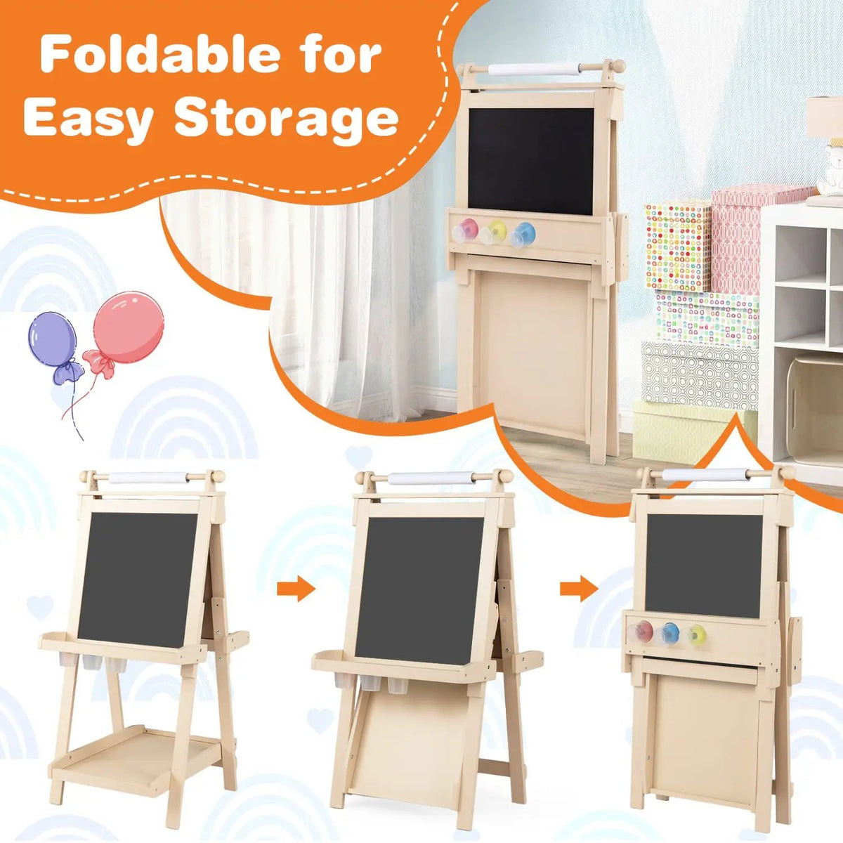 Double-Sided Kids Art Easel with Chalkboard & Whiteboard, photo 16 of 16