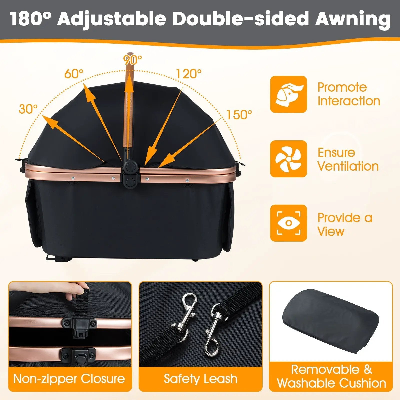 3-in-1 Foldable Pet Stroller with Sun Shade and Safety Belt for up to 55 lbs Small Medium Dogs Cats-Black by DirectDeals