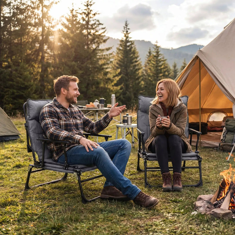 3 in 1 Folding Camping Cot Comfy Padded Convertible Single Sofa Chair-Gray by DirectDeals