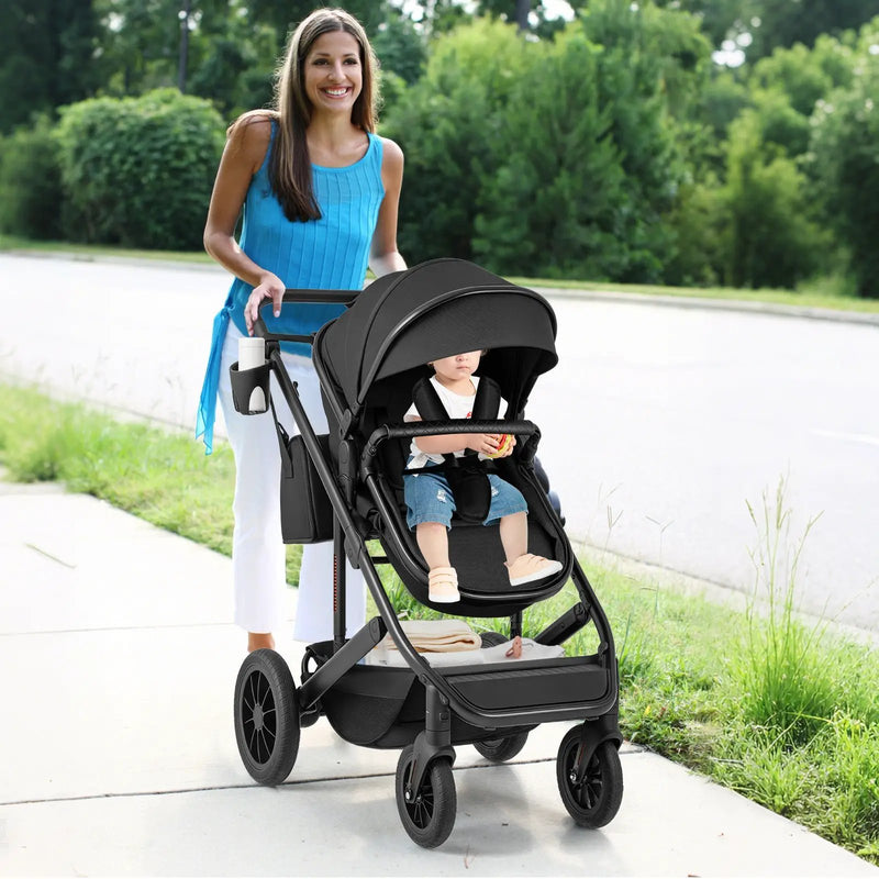 3-in-1 Folding Convertible Newborn Stroller with Detachable Bassinet by DirectDeals