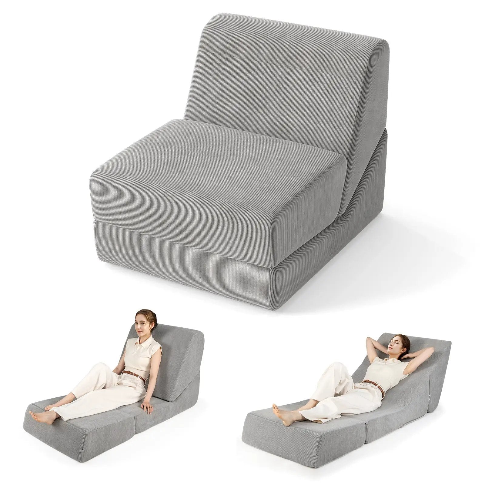 3-in-1 Folding Sofa Bed with Washable Zippered Cover-Gray by DirectDeals