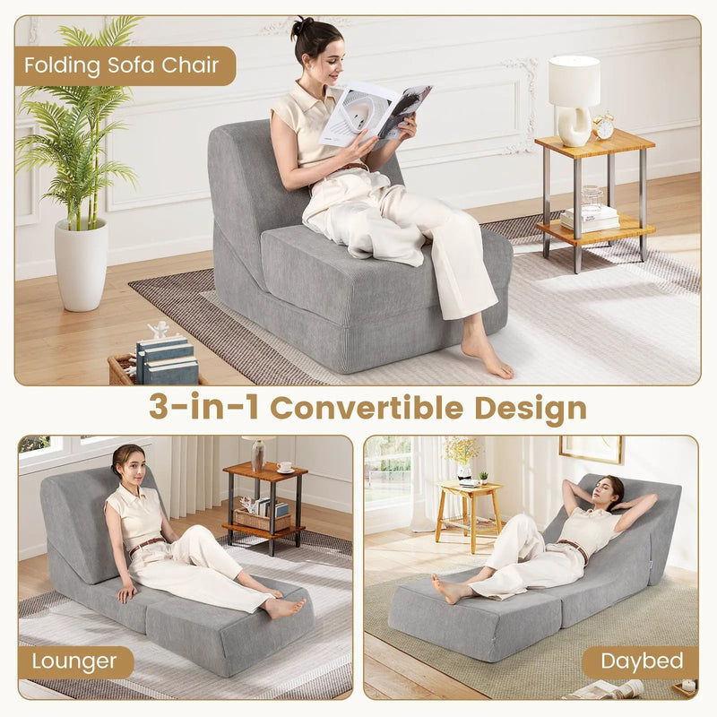 3-in-1 Folding Sofa Bed with Washable Zippered Cover-Gray by DirectDeals