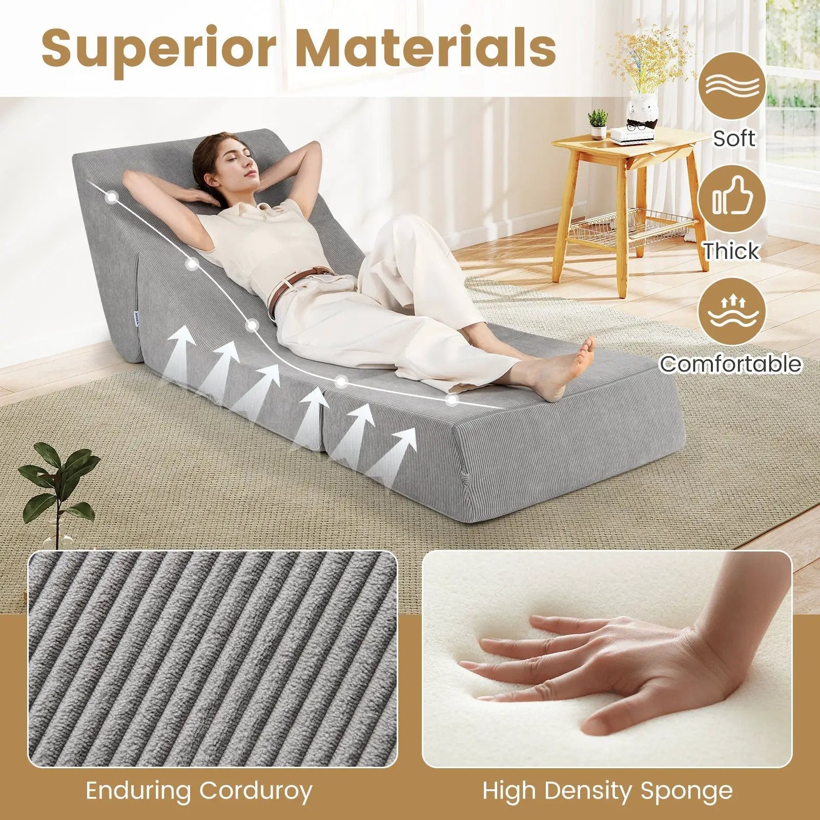3-in-1 Folding Sofa Bed with Washable Zippered Cover-Gray by DirectDeals