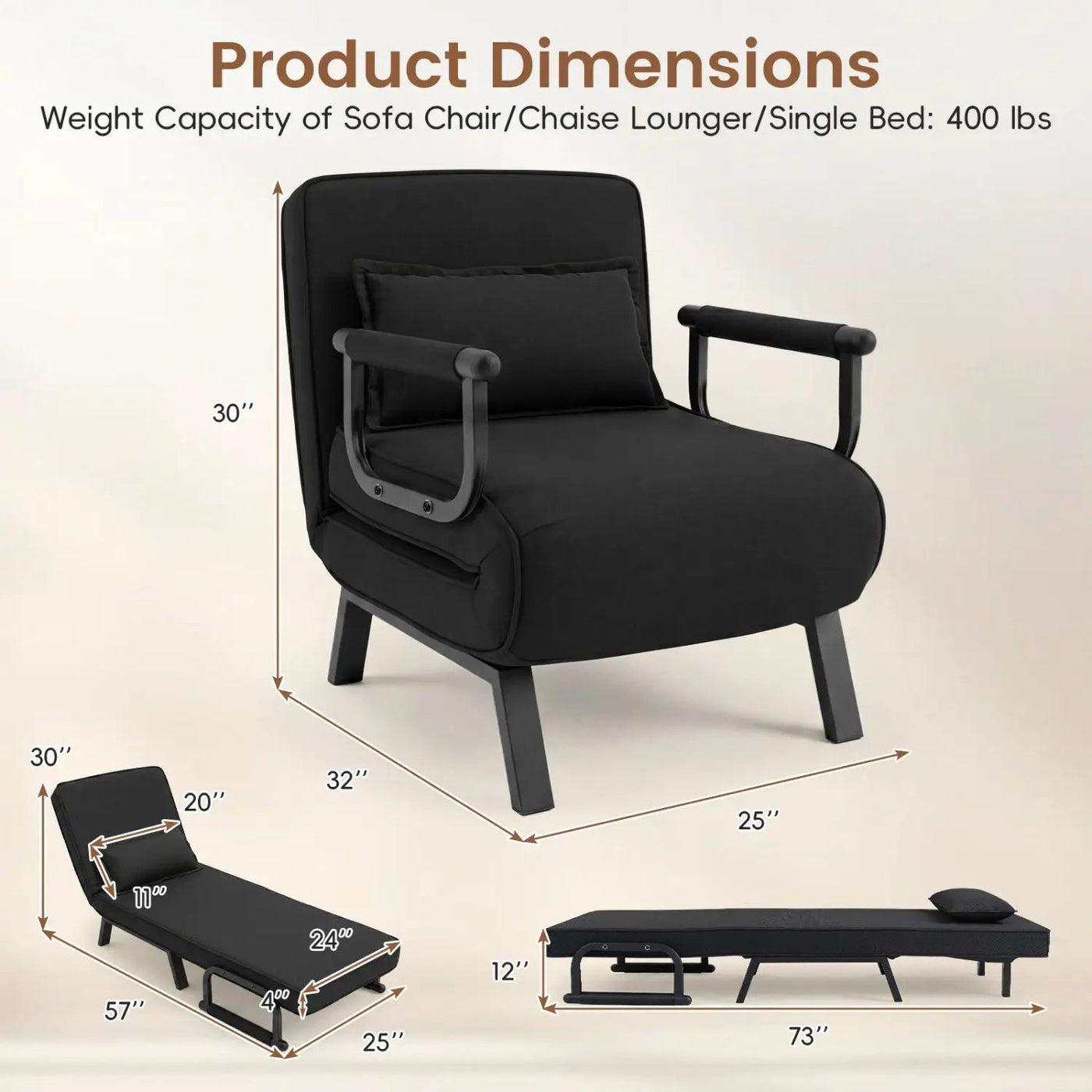 3-in-1 Folding Sofa Bed with Adjustable Backrest by DirectDeals