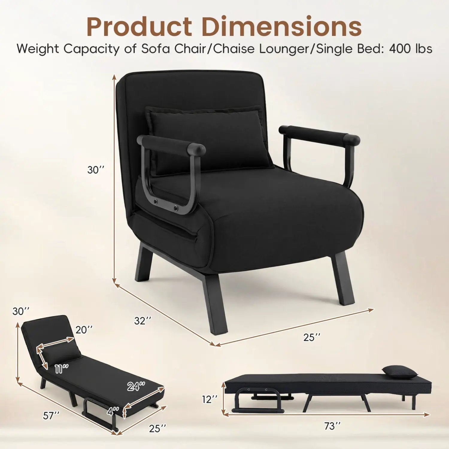 3-in-1 Folding Sofa Bed with Adjustable Backrest by DirectDeals