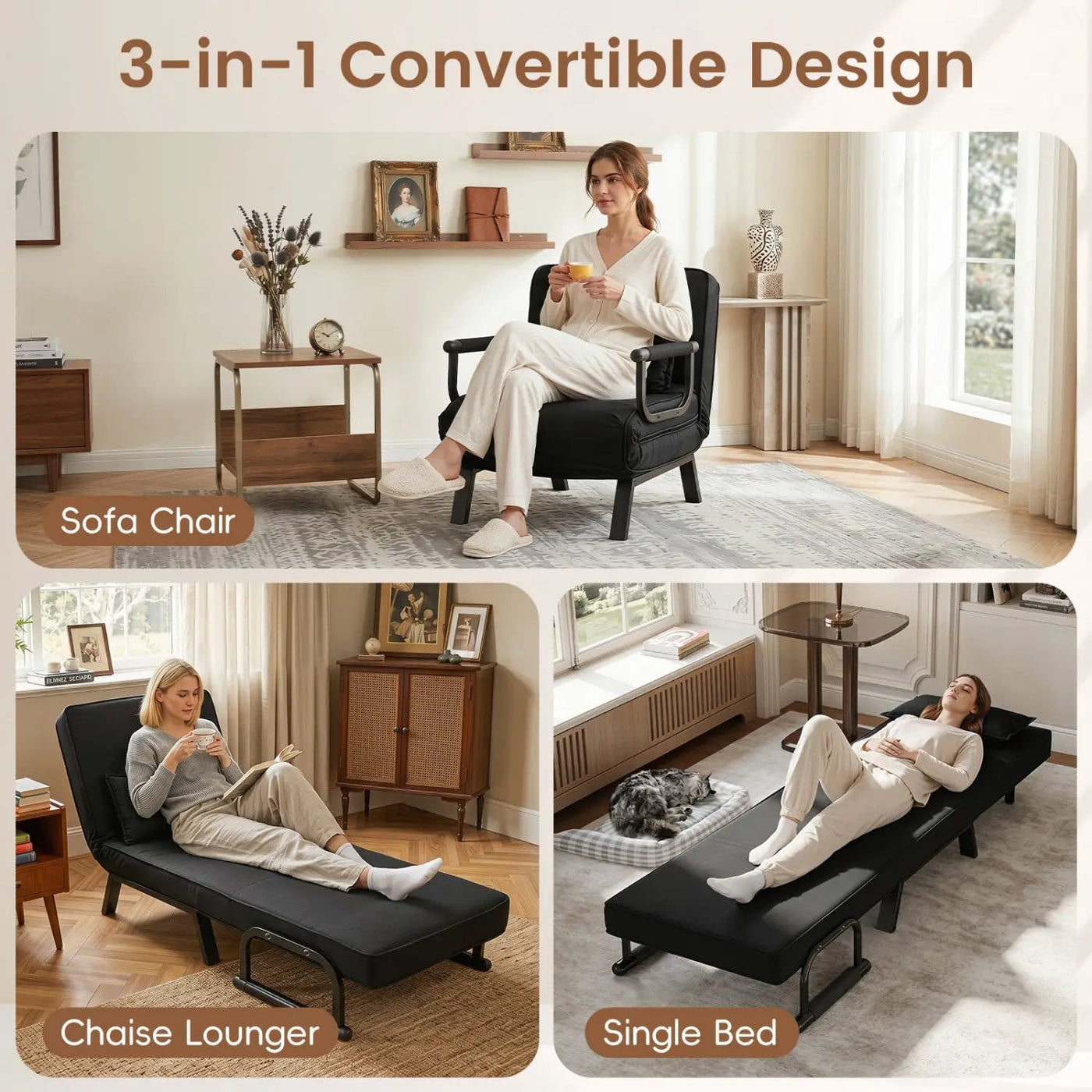 3-in-1 Folding Sofa Bed with Adjustable Backrest by DirectDeals