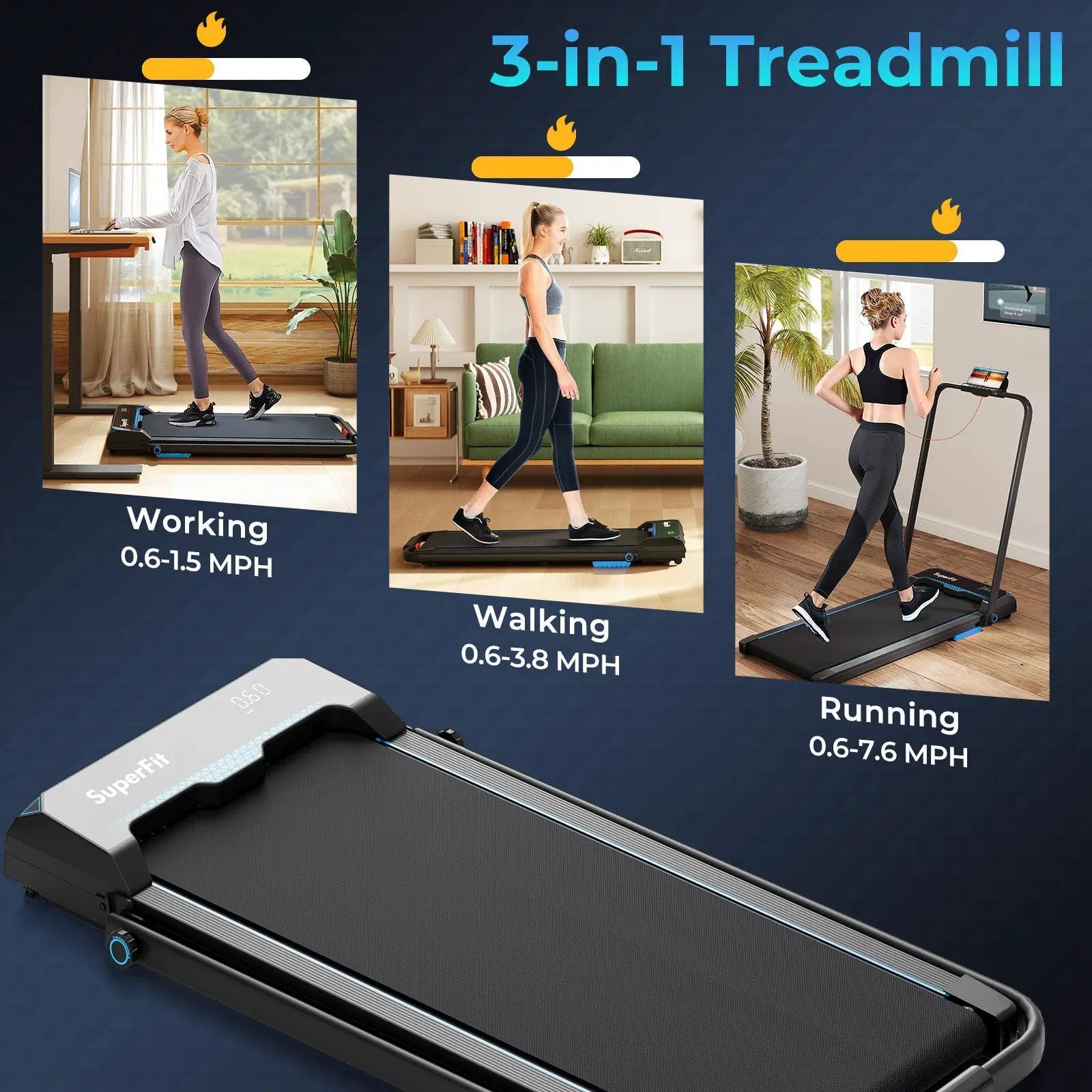 3 in 1 Folding Treadmill with Remote Control and LED Display by DirectDeals