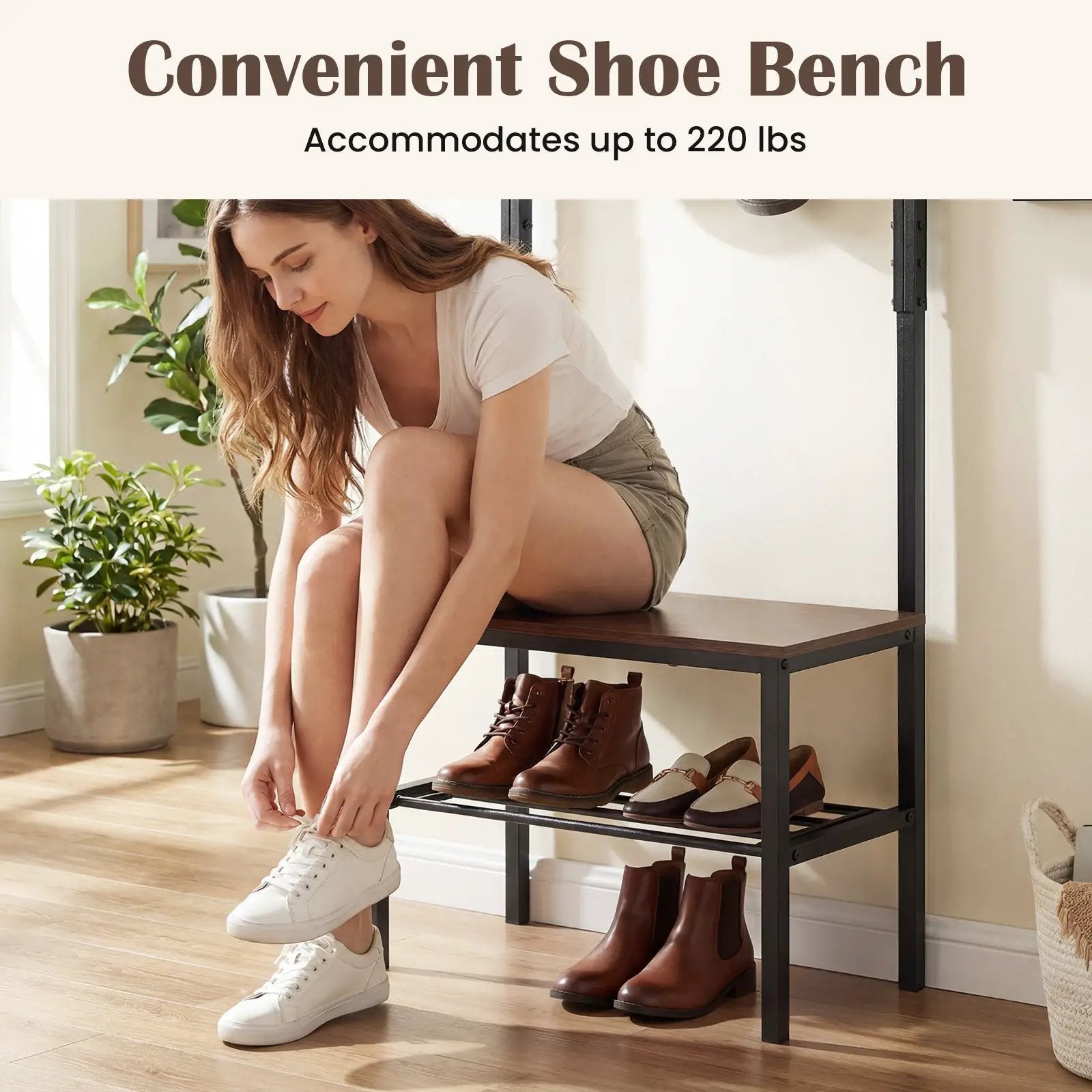 3-in-1 Hall Tree Freestanding Entryway Bench with Hooks by DirectDeals