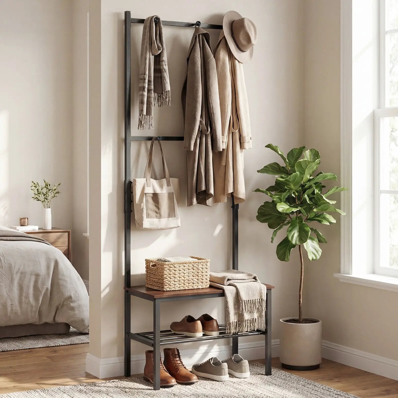 3-in-1 Hall Tree Freestanding Entryway Bench with Hooks by DirectDeals