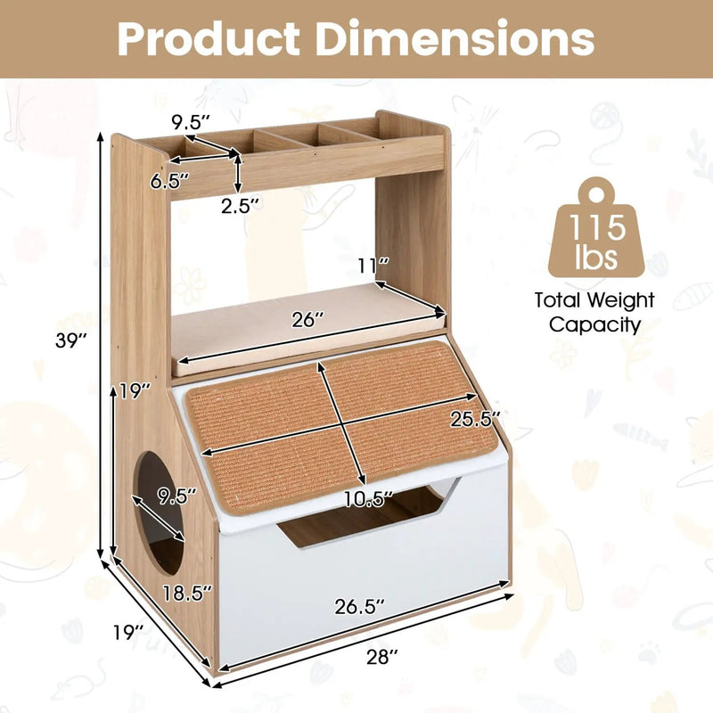 Hidden Cat Litter Box Cabinet with Scratching Pad & Cushion by DirectDeals