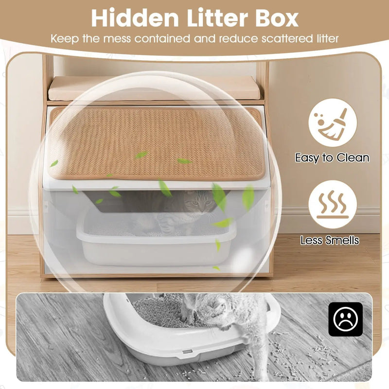 Hidden Cat Litter Box Cabinet with Scratching Pad & Cushion by DirectDeals