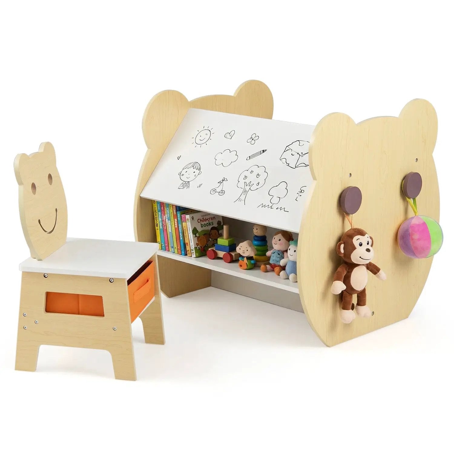 3-in-1 Kids Art Table and Chair with Storage and Reversible Whiteboard Chalkboard for Ages 3-10 Years Old-White by DirectDeals