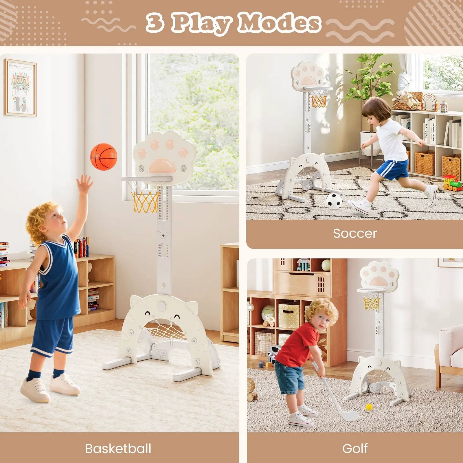 3 in 1 Kids Basketball Hoop with Basketball and Foldable Rim by DirectDeals