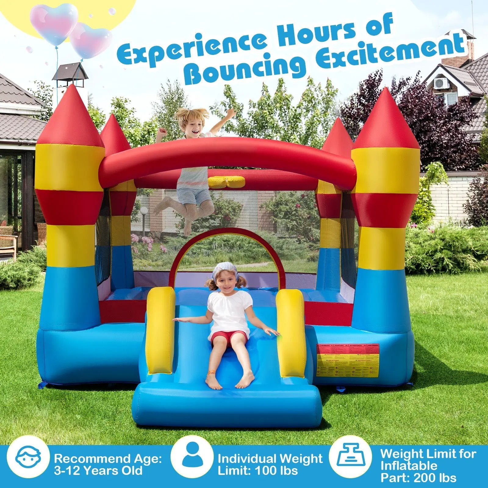 3-in-1 Kids Bouncer with Slide Large Jumping Area and Basketball Hoop without Blower by DirectDeals