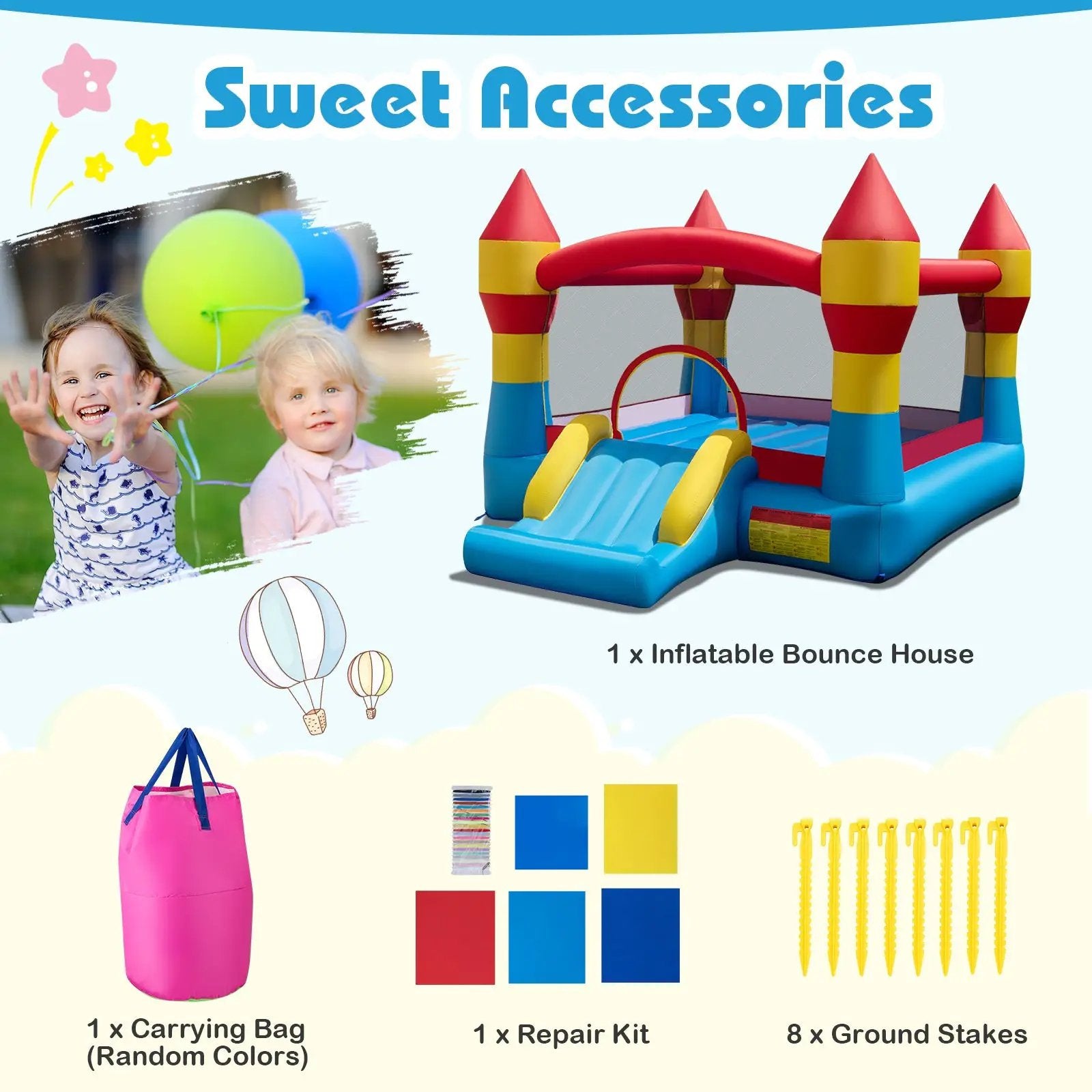 3-in-1 Kids Bouncer with Slide Large Jumping Area and Basketball Hoop without Blower by DirectDeals