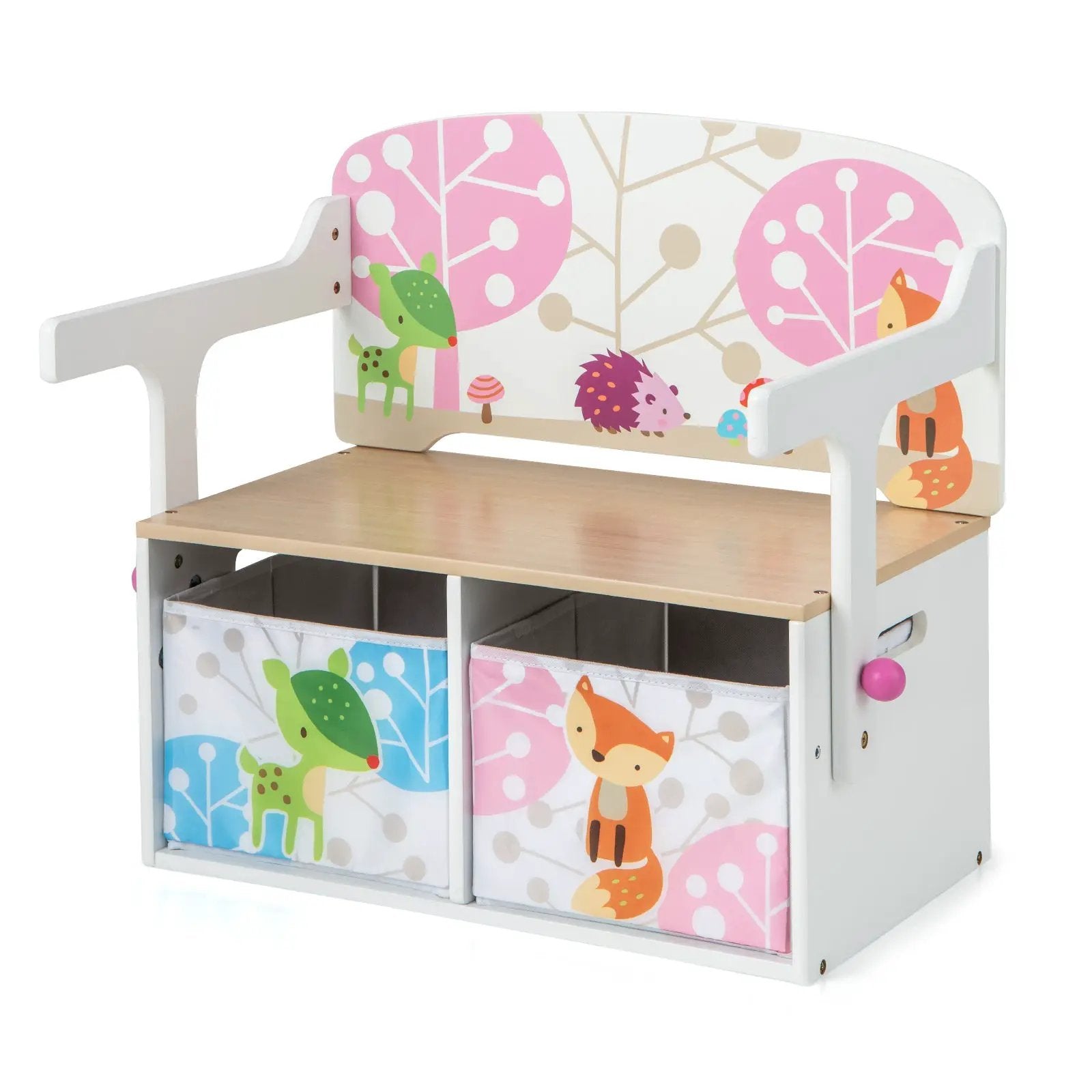 3 in 1 Kids Convertible Activity Bench with 2 Removable Fabric Bins by DirectDeals