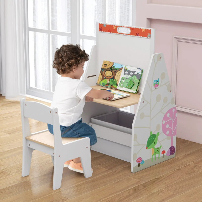 3 in 1 Kids Easel and Play Station Convertible with Chair and Storage Bins by DirectDeals