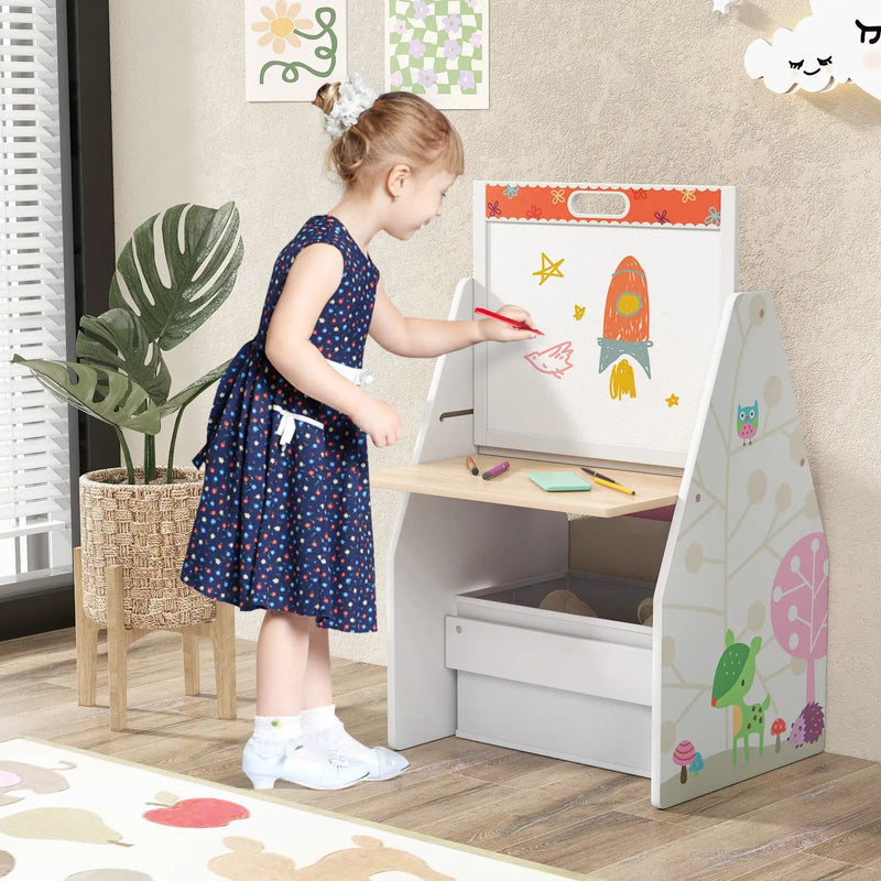 3 in 1 Kids Easel and Play Station Convertible with Chair and Storage Bins by DirectDeals