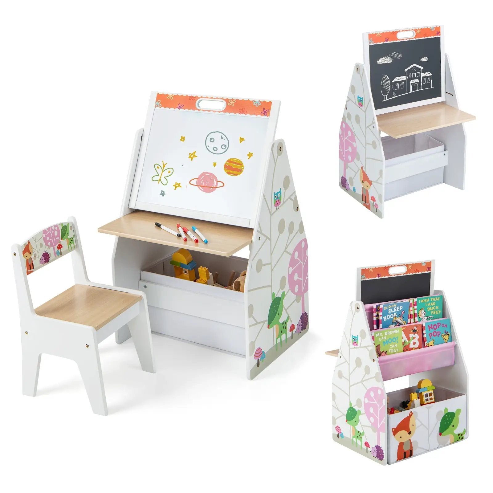 3 in 1 Kids Easel and Play Station Convertible with Chair and Storage Bins by DirectDeals
