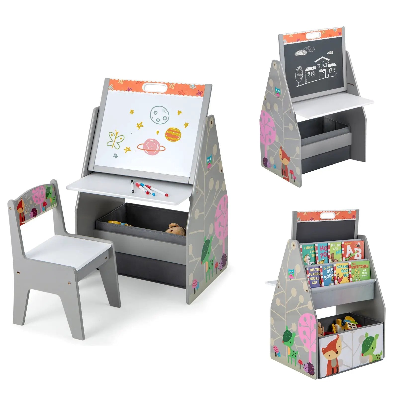 3 in 1 Kids Easel and Play Station Convertible with Chair and Storage Bins by DirectDeals