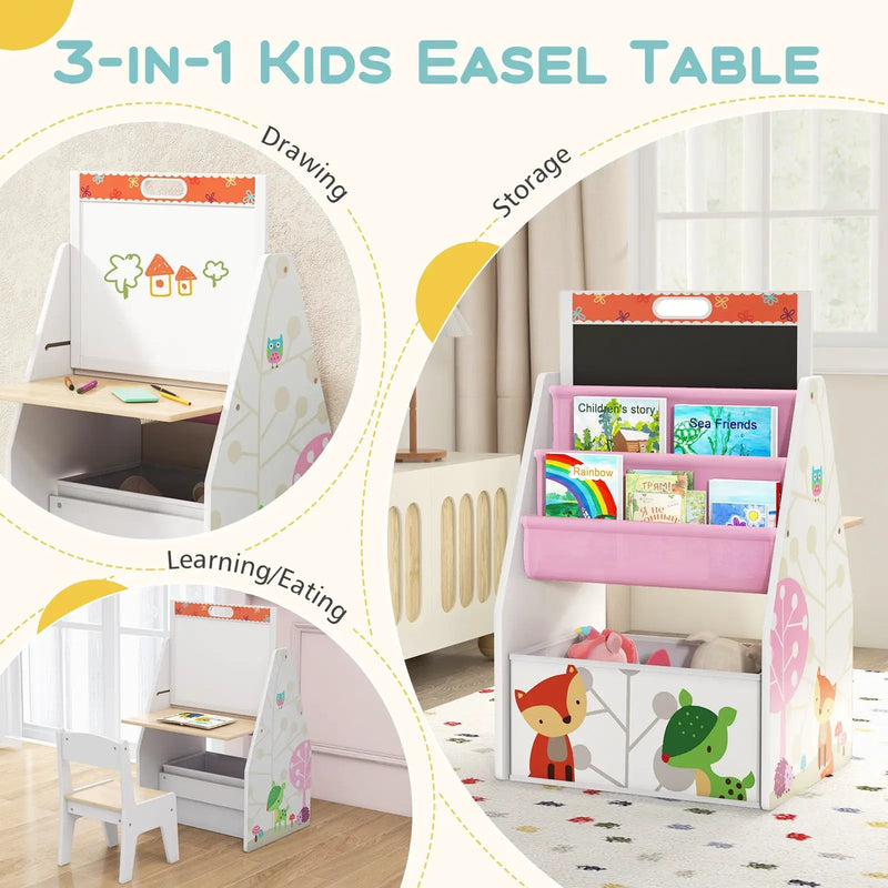 3 in 1 Kids Easel and Play Station Convertible with Chair and Storage Bins by DirectDeals