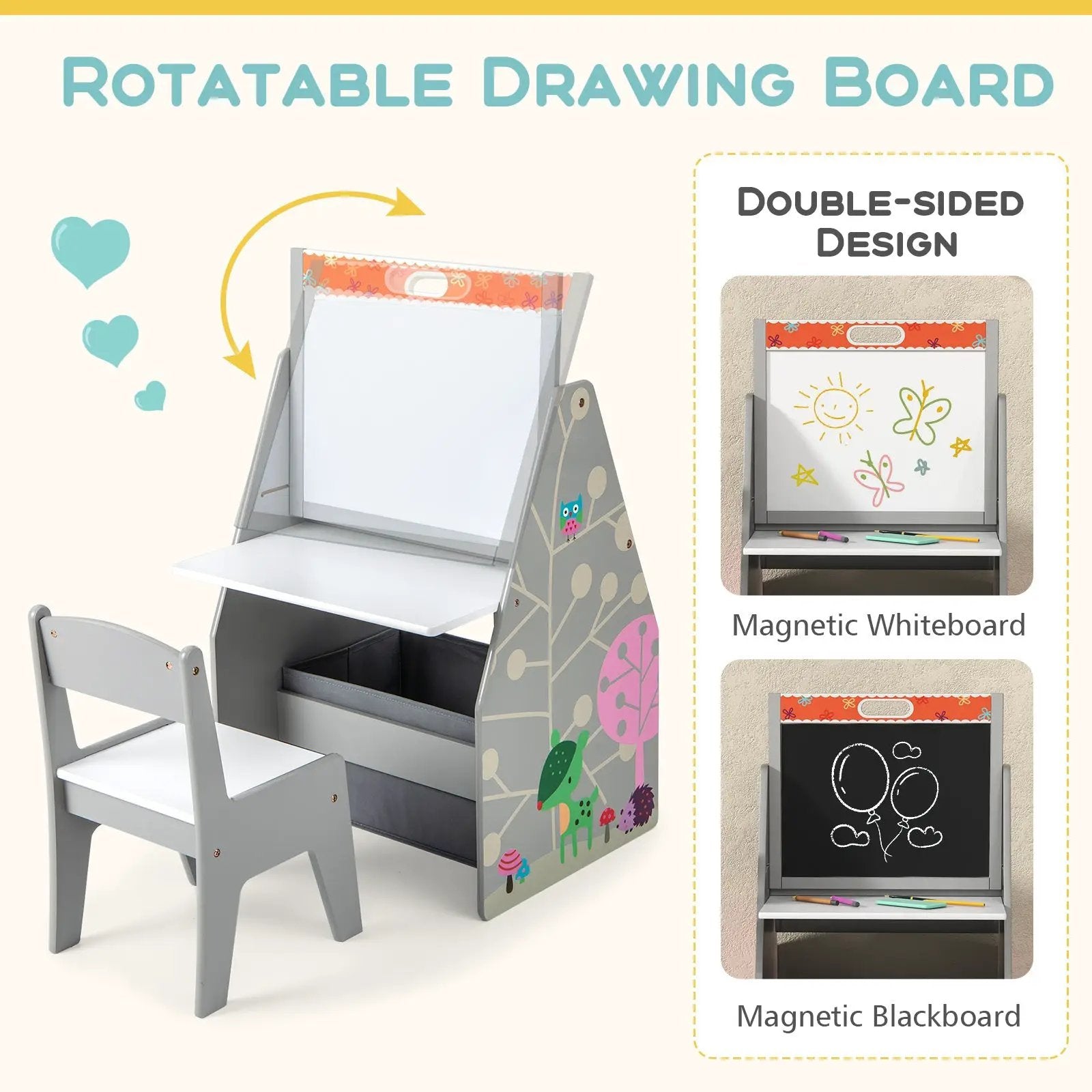 3 in 1 Kids Easel and Play Station Convertible with Chair and Storage Bins by DirectDeals