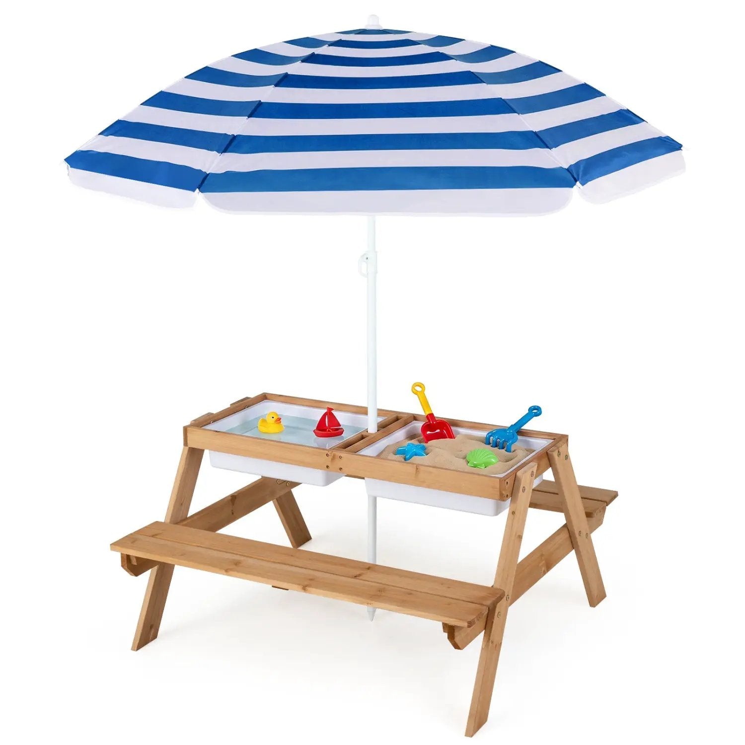 Kids Outdoor Picnic Water Sand Table with Umbrella by DirectDeals
