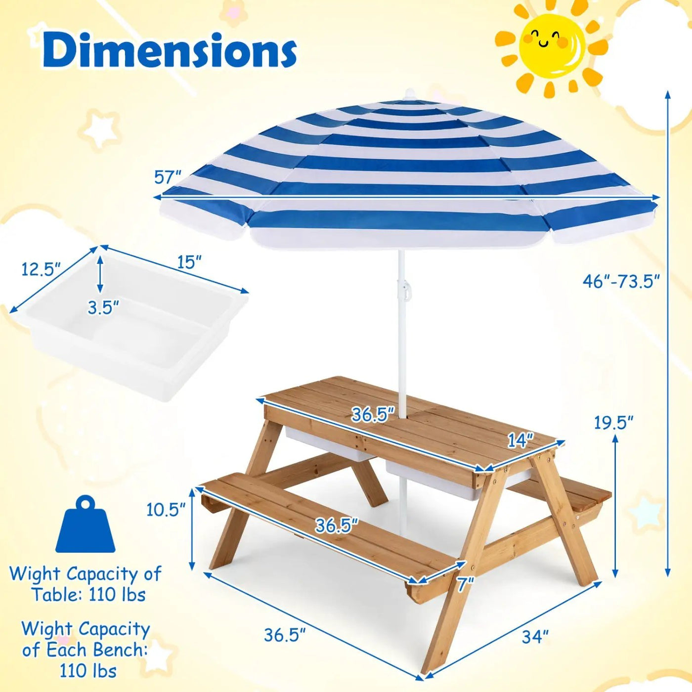 Kids Outdoor Picnic Water Sand Table with Umbrella by DirectDeals